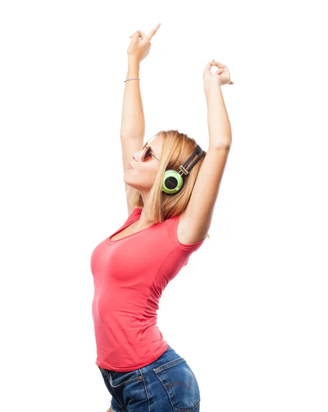 Girl listening music with earphones — Stock Photo, Image