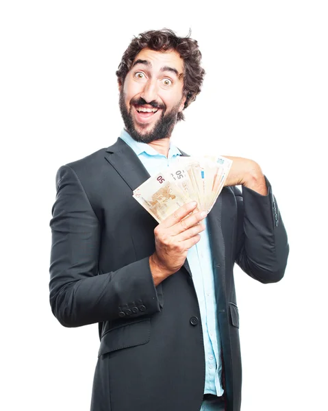 Crazy businessman with lot of money — Stock Photo, Image