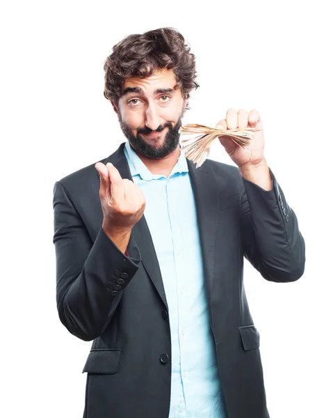 Crazy businessman with lot of money — Stock Photo, Image