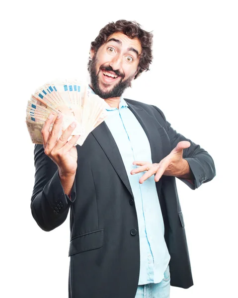 Crazy business man with banknotes — Stock Photo, Image