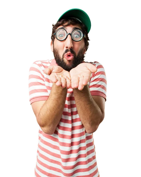 Fool crazy man with happy expression — Stock Photo, Image