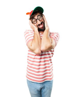 aptal çılgın adam mutlu ifade ile