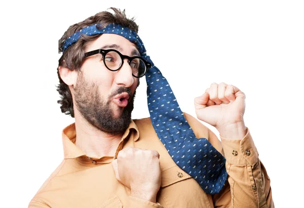 Crazy man dancing with funny expression — Stock Photo, Image