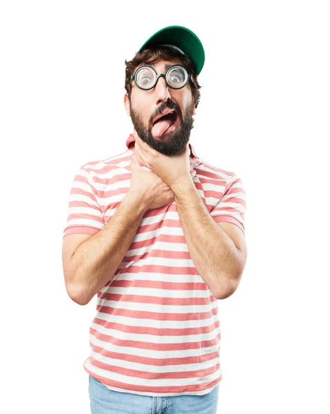 Young crazy man with worried expression — Stock Photo, Image