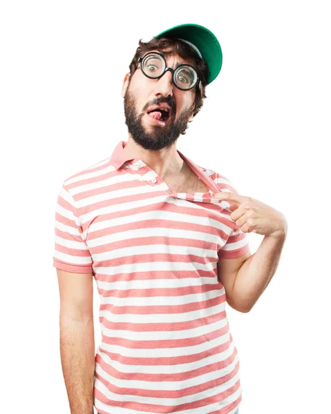 Young crazy man with worried expression — Stock Photo, Image