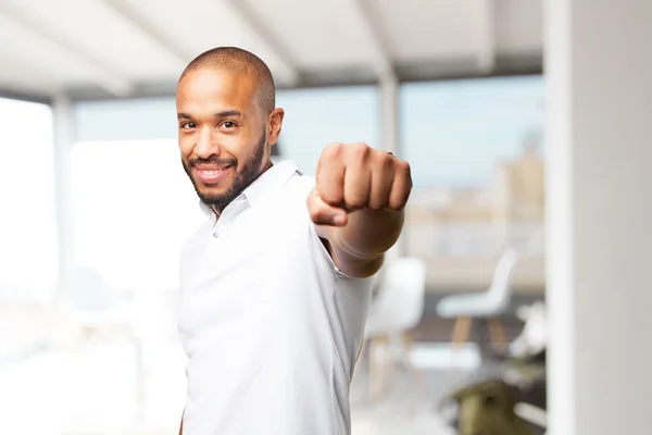 Hombre de negocios negro con expresión feliz — Foto de Stock