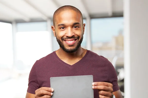 Negro hombre de negocios con vacío en blanco — Foto de Stock