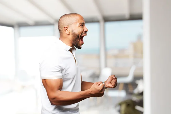 Homem de negócios negro com expressão feliz — Fotografia de Stock