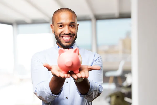 Hombre negro con alcancía — Foto de Stock