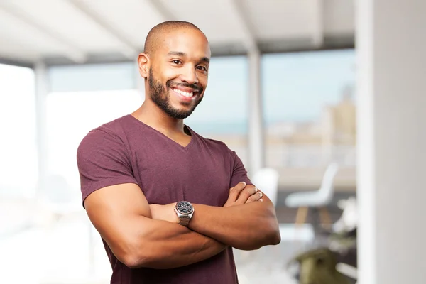 Hombre de negocios negro con expresión feliz — Foto de Stock