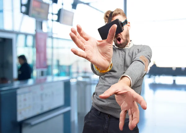 Blond man with virtual glasses — Stock Photo, Image