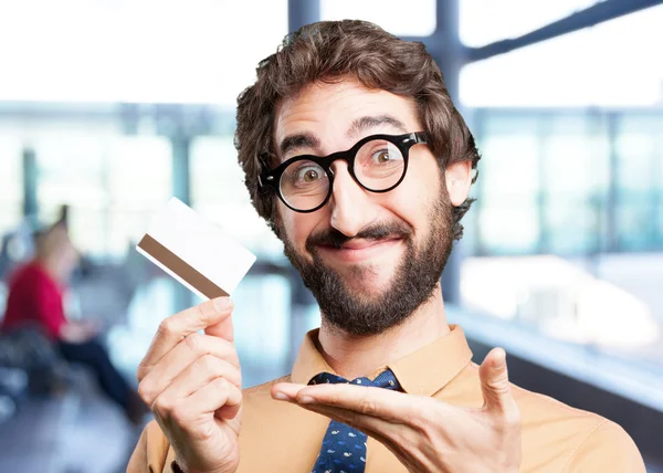 Crazy man with credit card — Stock Photo, Image