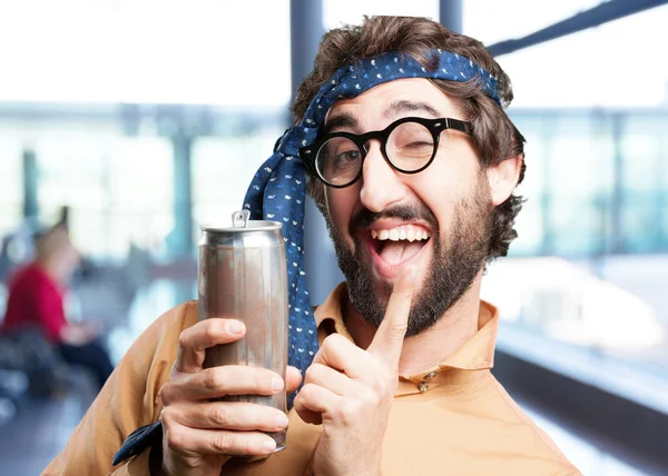 Crazy funny man with beer — Stock Photo, Image