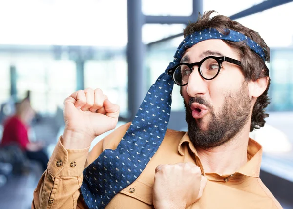 Crazy man dancing with funny expression — Stock Photo, Image