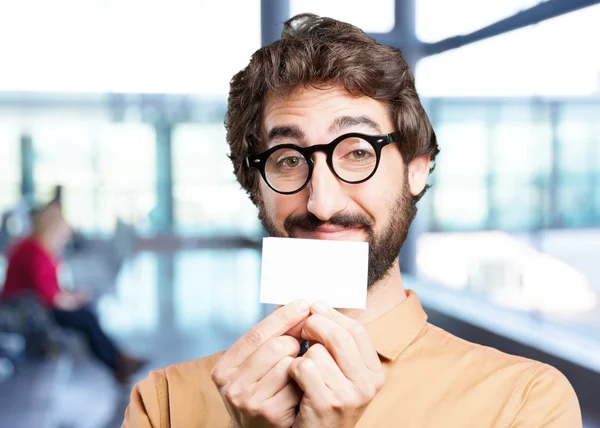 Loco con tarjeta de nombre — Foto de Stock