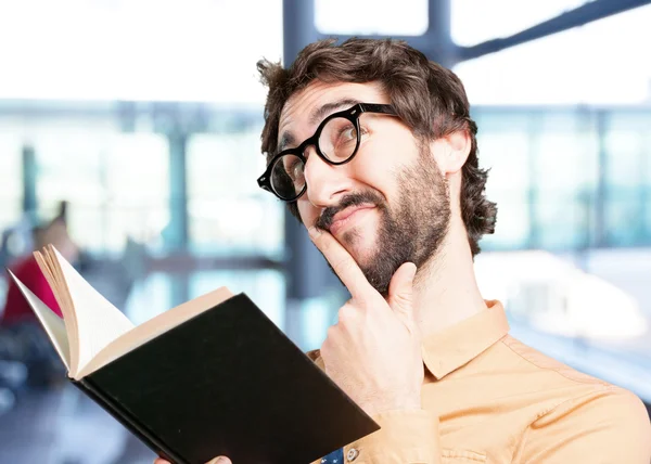 Crazy funny man with book — Stock Photo, Image