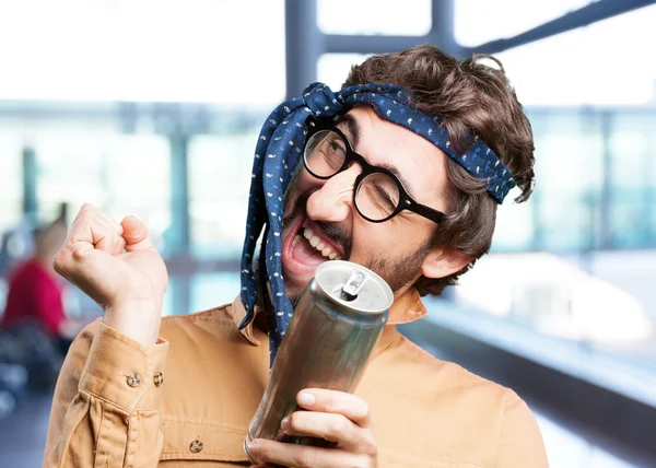 Crazy funny man with beer — Stock Photo, Image