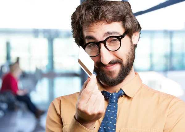 Crazy man met credit card — Stockfoto