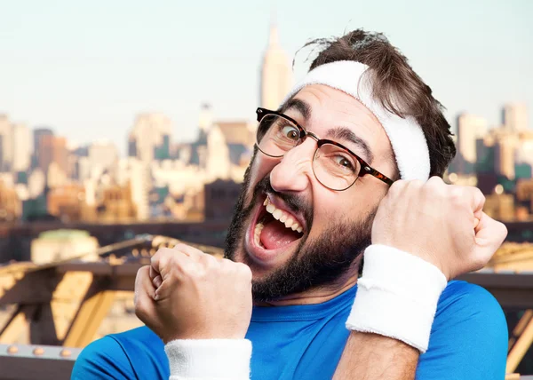Crazy sports man with funny expression — Stock Photo, Image