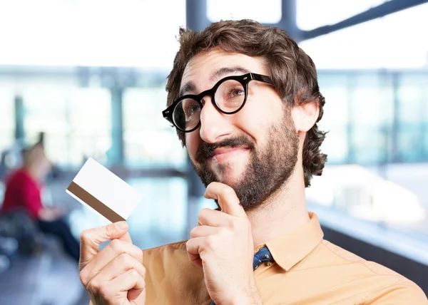 Crazy man with credit card — Stock Photo, Image