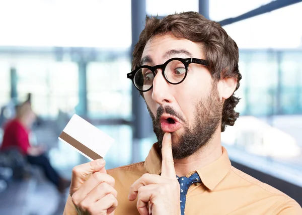 Crazy man with credit card — Stock Photo, Image