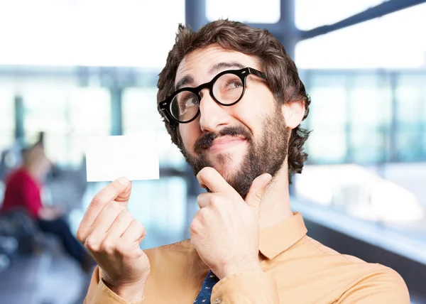 Crazy man with name card — Stock Photo, Image