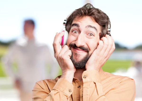 Gek grappig man met hoofdtelefoon — Stockfoto