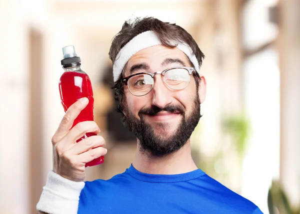 Fou sportif homme avec bouteille d'eau — Photo