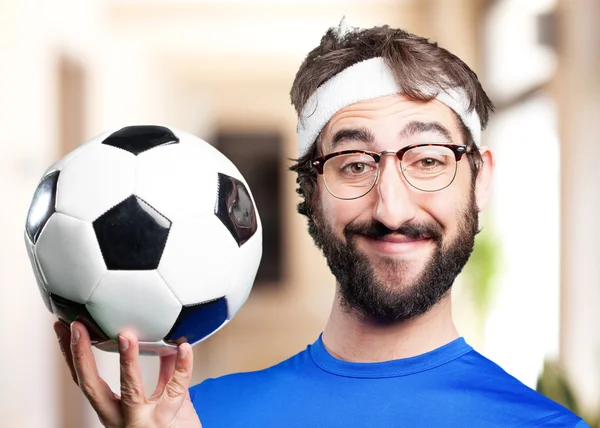 Crazy sports man with ball — Stock Photo, Image