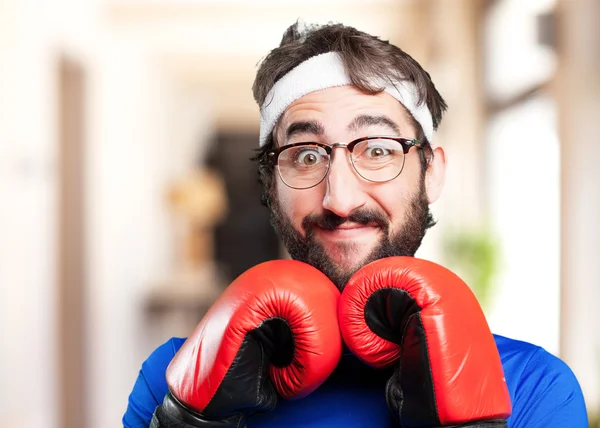 Crazy sports muž v Boxerské rukavice — Stock fotografie