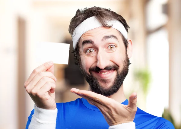 Crazy sports man with empty blank — Stock Photo, Image