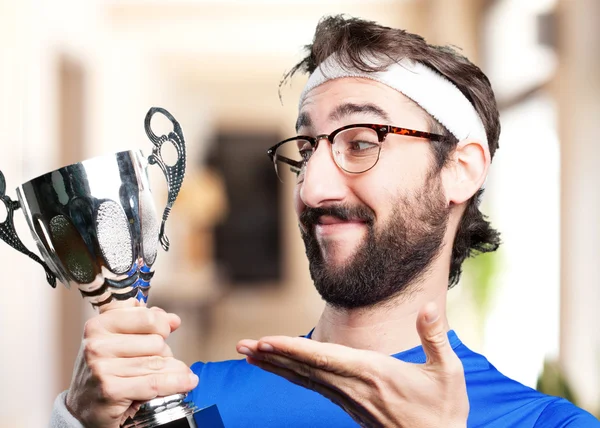 Crazy sports man with cup — Stock Photo, Image