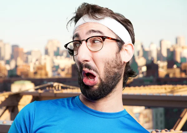 Crazy sports man with funny expression — Stock Photo, Image