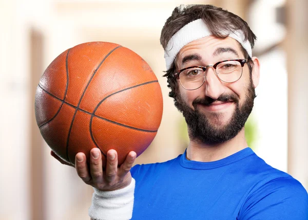 Crazy sports man with basketball — Stock Photo, Image