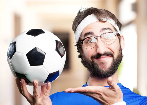 Crazy sports man with ball — Stock Photo, Image