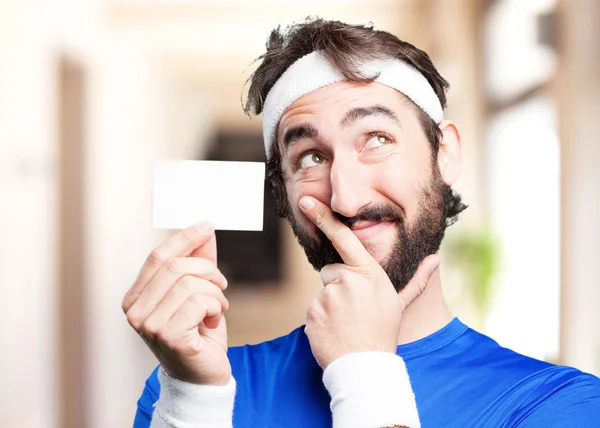 Crazy sports man with empty blank — Stock Photo, Image