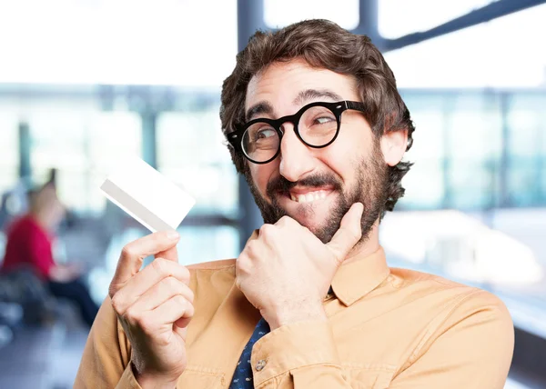 Crazy man with credit card — Stock Photo, Image