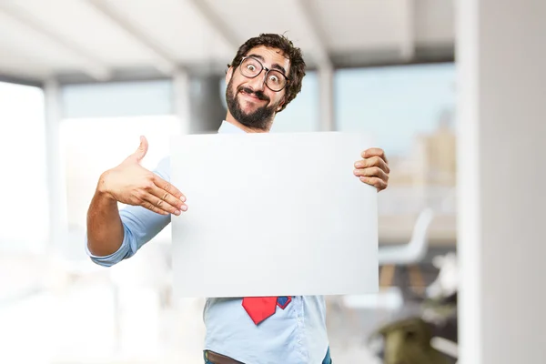 Crazy affärsman med vit blank — Stockfoto