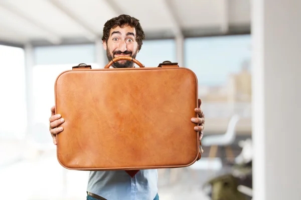 Verrückter Geschäftsmann mit altem Koffer — Stockfoto