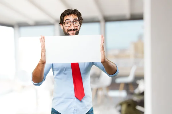 Crazy businessman with white blank — Stock Photo, Image