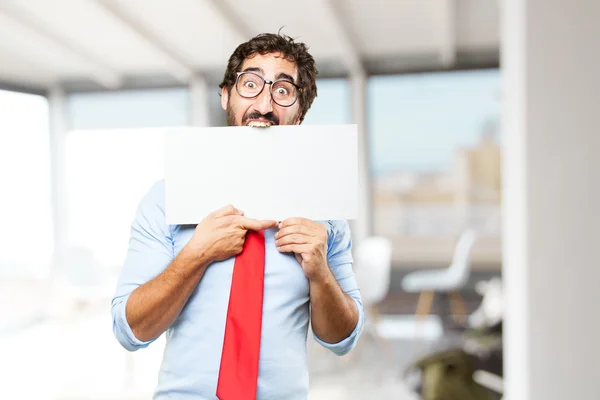 Homem de negócios louco com branco em branco — Fotografia de Stock