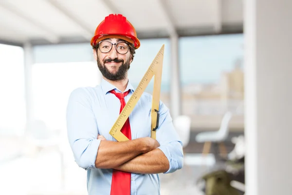 Crazy affärsman med linjal — Stockfoto