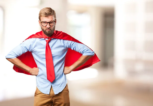 Loiro herói homem com expressão irritada — Fotografia de Stock