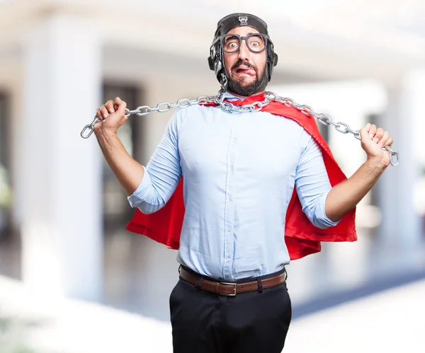 Gek held man met ijzeren ketting — Stockfoto