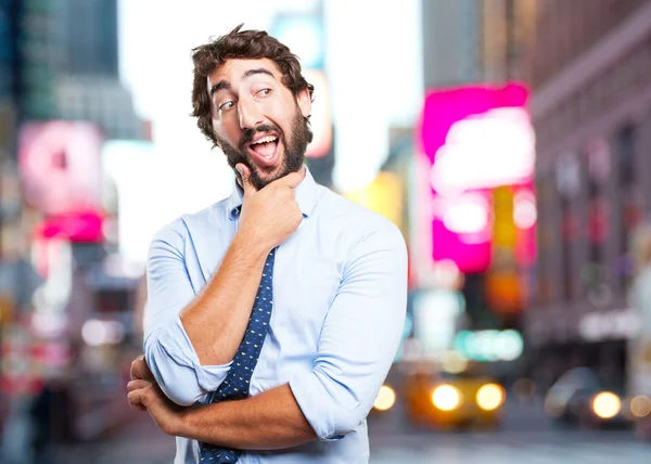 Crazy businessman with surprised expression — Stock Photo, Image