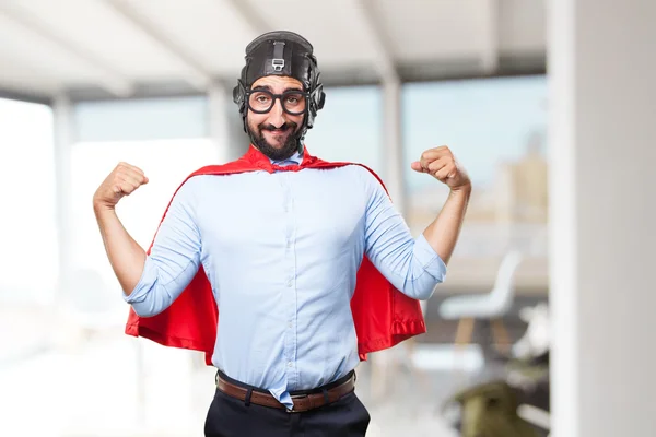 Loco héroe hombre con feliz expresión — Foto de Stock