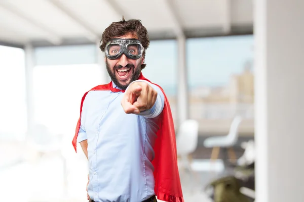 Louco herói homem com expressão feliz — Fotografia de Stock