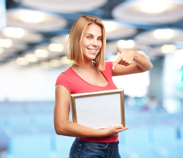 Giovane ragazza bionda con cornice — Foto Stock