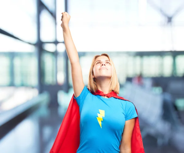 Blond hero girl with angry expression — Stock Photo, Image