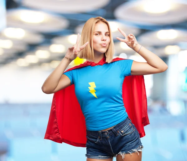 Blond hero girl with happy expression — Stock Photo, Image